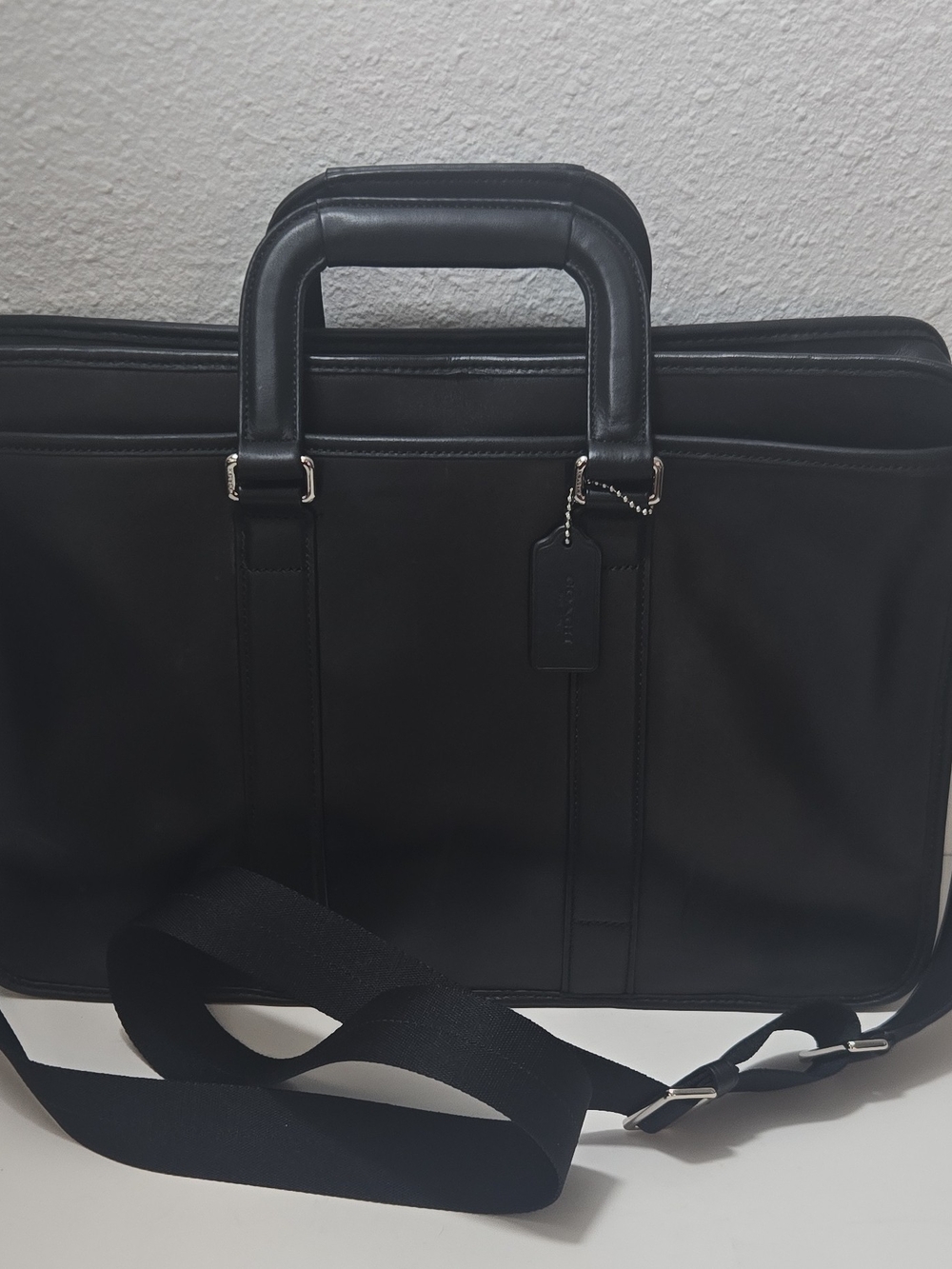 Coach Black Nylon & Leather Briefcase with Adjustable Strap